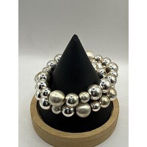 Pair of Silver Tone Bead Ball Statement Bracelets